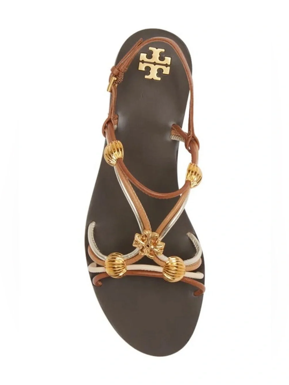 Tory Burch CAPRI MULTI STRAP Leather Sandal Brown Cream Gold Size 8 MSRP $328